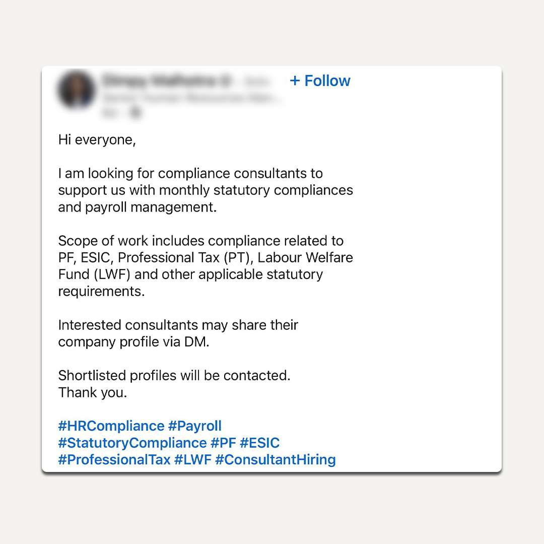 Compliance Services Lead Example