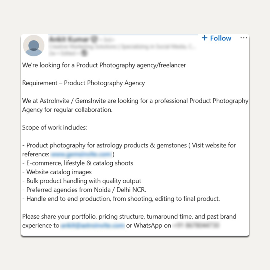 Photography Services Lead Example